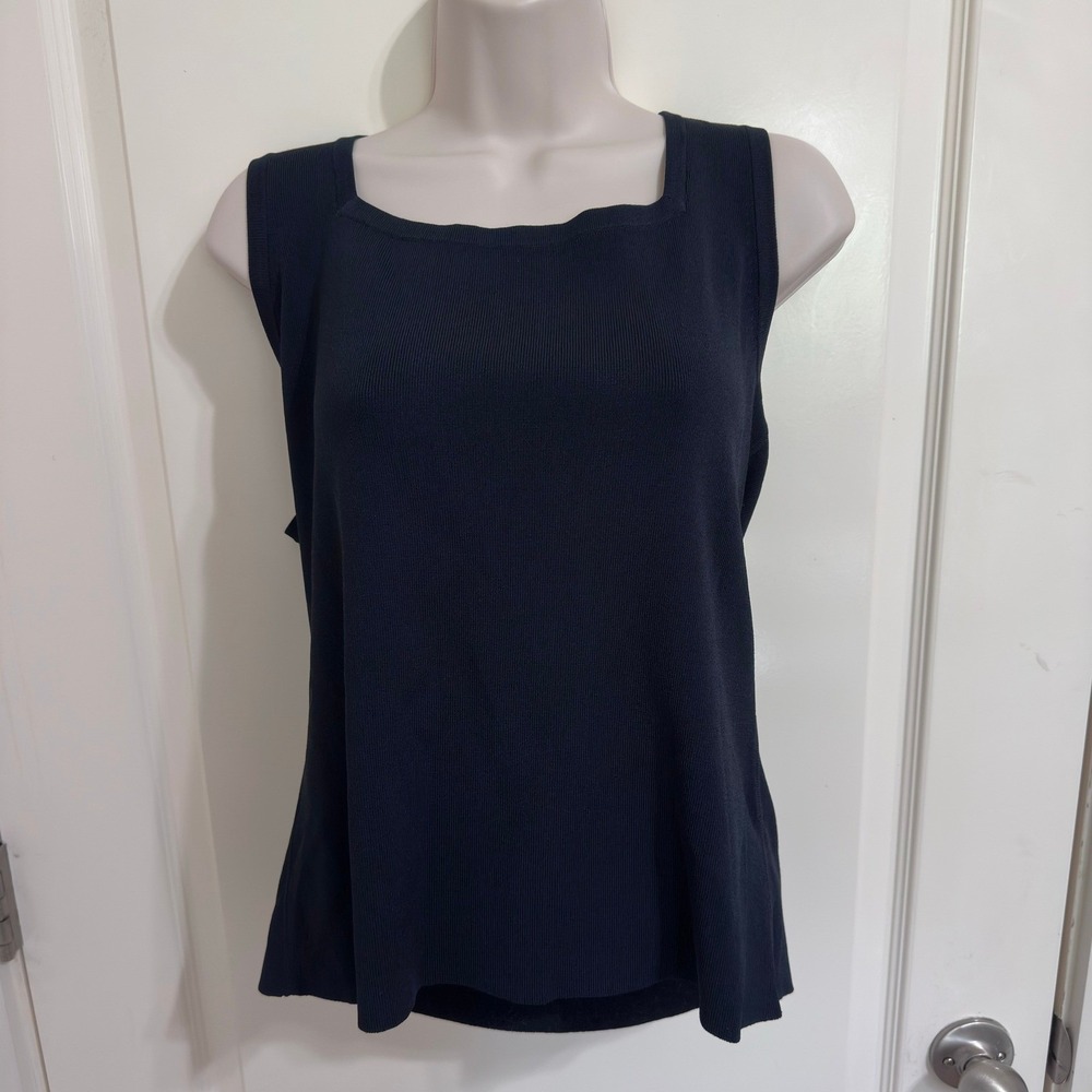 NWT Dana Buchman XL Navy Sleeveless Knit Tank Square Neck Stretch Women's NWT